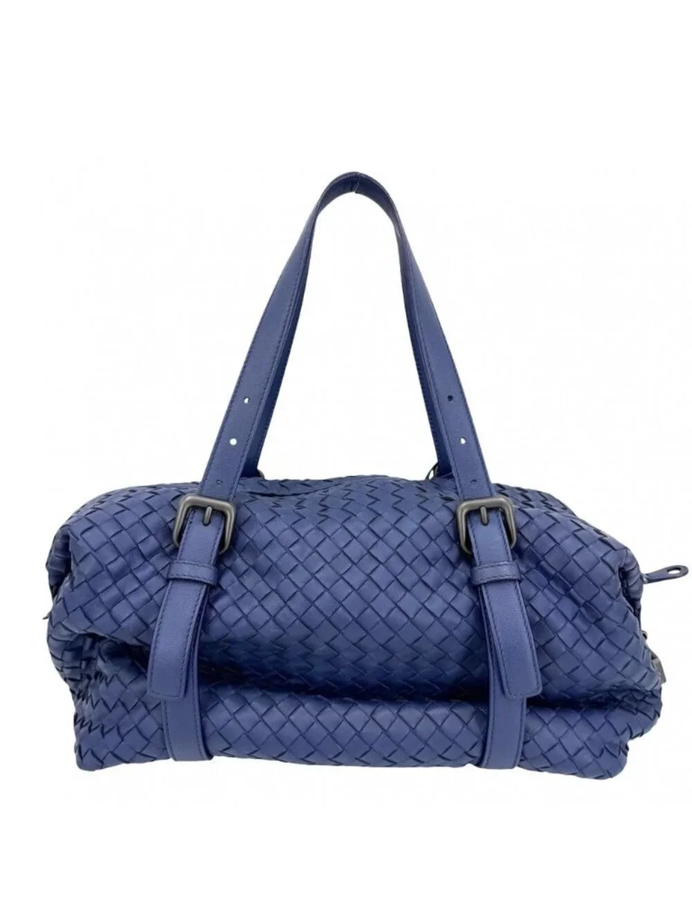 Bottega Veneta Intrecciato Montaigne Tote Shoulder Bag Leather Blue Matte Black